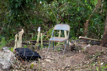 Abandoned spot in wooded area likely used by someone homeless in Bayamon Puerto Rico