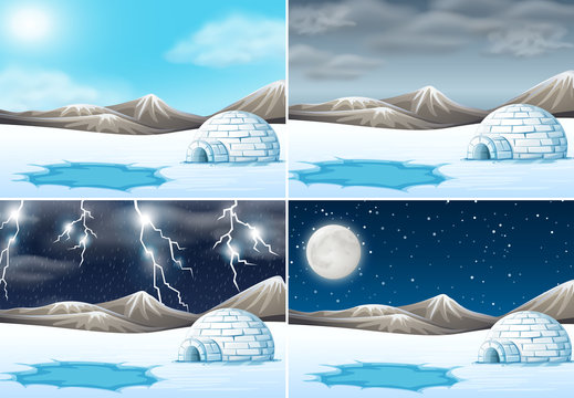 Set of winter landscape different weather
