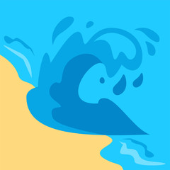 Vector illustration of sea wave on yellow background. Rest and vacation at sea. Travel business travel to the sea and ocean.