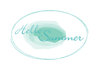 hello summer, Hand drawn watercolor illustration with brush stroke