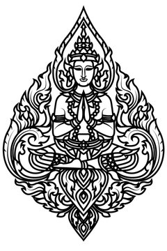 Stencil Line Draw Thailand Goddess