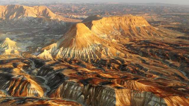 Aerial: Mountains, Ravines and Canyons in a Desert in Negev Desert, Israel