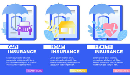 House Car Health Insurance Service Banner Vector