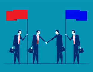 Agreement with partnership. Concept business vector illustration, Shaking hands, Flags, Achievement,