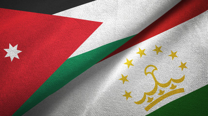 Jordan and Tajikistan two flags textile cloth, fabric texture