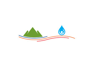 mountain and human figure droplet above water stream line 