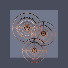 Abstract pattern of gold gears and pearls. Steampunk style. 3D illustration