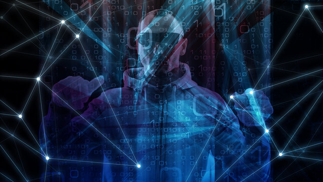 Machine learning ai software code, cyber crime world cyber attack using infected trojan virus