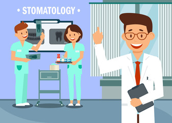 Stomatology Clinic Staff Flat Vector Illustration