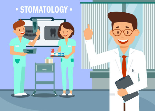 Stomatology Clinic Staff Flat Vector Illustration