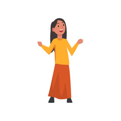 Cute Happy Arab Little Girl in Traditional Clothes Vector Illustration