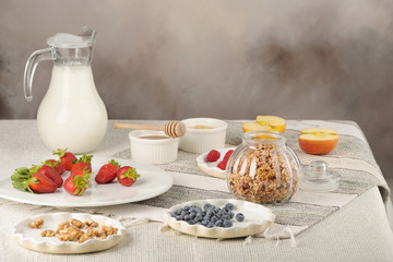Series about granola, berry and greek yogurt suitable for a healthy breakfast, snack or dessert.