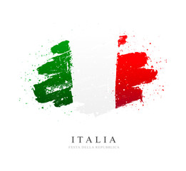 Flag of Italy. Vector illustration on white background. Brush strokes. ndependence Day.