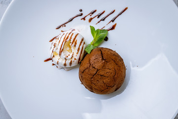 Chocolate fondant with a scoop of ice cream