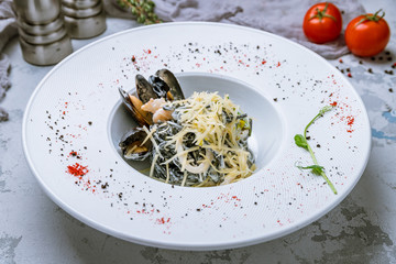 Black Pasta with seafood