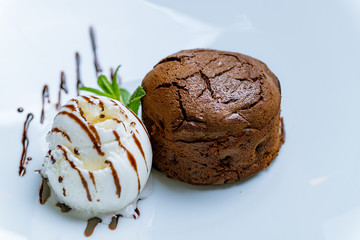 Chocolate fondant with a scoop of ice cream