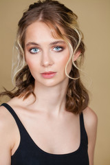 Make up beauty. Close up beautiful brunette fashion girl