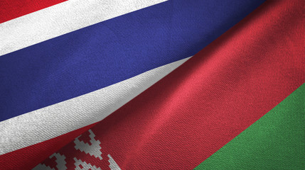 Thailand and Belarus two flags textile cloth, fabric texture