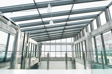 An interior of a modern spacious office building.