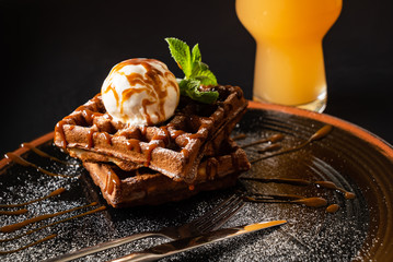 belgian waffles with ice cream