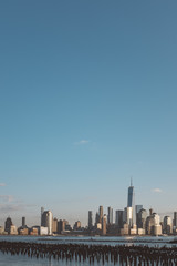 Fototapeta na wymiar Skyline of downtown Manhattan of New York City at dusk, viewed from New Jersey, USA