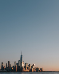 Skyline of downtown  Manhattan of New York City at dusk, viewed from New Jersey, USA