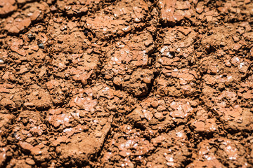 Dry earth, cracked ground, and arid weather.  Dry skin care for parched texture.  Background closeup.