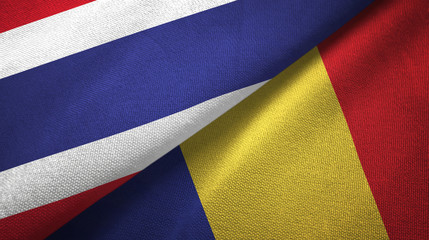 Thailand and Romania two flags textile cloth, fabric texture