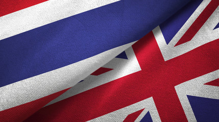 Thailand and United Kingdom two flags textile cloth, fabric texture