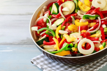 Mixed vegetables on frying pan.