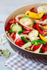 Mixed vegetables on frying pan.