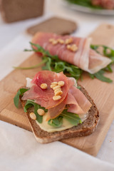Antipasto platter cold meat with bread and salad