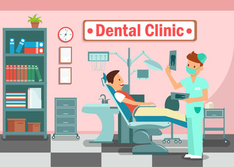 Dental Clinic, Teeth Treatment Flat Banner Concept