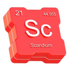 Scandium element symbol from periodic table on futuristic red icon isolated on white background