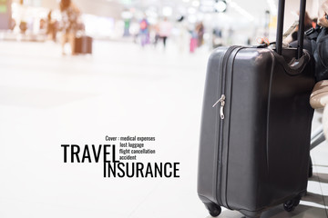 Transport and Summer holiday vacation concept:  Suitcases at airport departure lounge traveler with word 