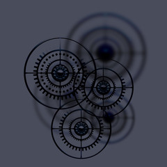 The composition of the black gears on the grey background. Steampunk style. 3D illustration