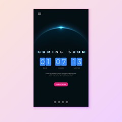 Coming Soon text on abstract Sunrise Dark Background with Flip countdown clock counter timer - 263834605
