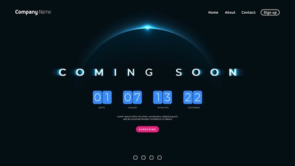 Coming Soon text on abstract Sunrise Dark Background with Flip countdown clock counter timer - 263834632