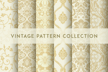 Set of Vector seamless damask patterns. Rich ornament, old Damascus style pattern - obrazy, fototapety, plakaty