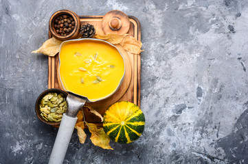Bowl of warm pumpkin soup