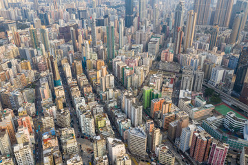 Fototapeta na wymiar Top view of Hong Kong city downtown