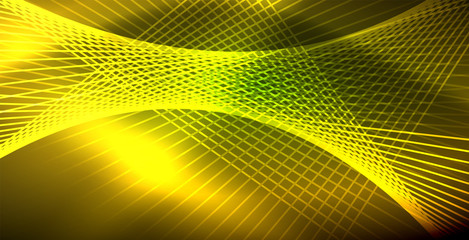 Neon glowing wave, magic energy and light motion background