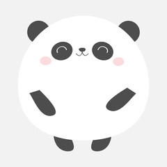 Fototapeta premium Panda bear round icon. Black and white. Kawaii animal. Cute cartoon character. Funny baby face with eyes, nose, ears. Kids print. Love Greeting card. Flat design. Gray background. Isolated.