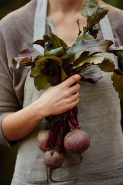 Woman holding a a bunch of beets