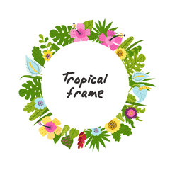 Tropical frame from flowers and leaves