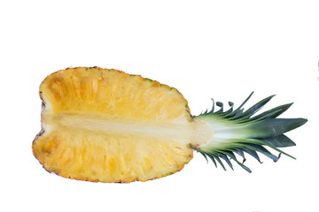 Close up of half pineapple fruit isolated on white background with copy space for texting or wording. 