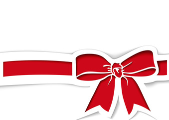 Red Bow and Ribbon in Paper Cutout Style - Colored Illustration with Layers and Three-dimensional Shadows on White Background, Vector Graphic