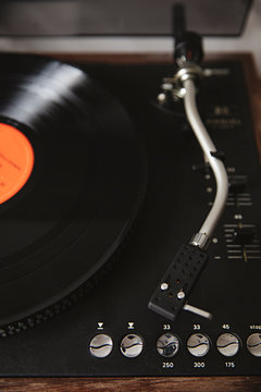 Close up of record player