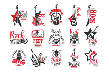 Fototapeta na wymiar Rock club logo design set, label for music festival vector Illustrations on a white background