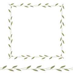 Rectangular frame of branches on a white background. Graphic design elements for cards, prints, greeting cards hand-drawn vector